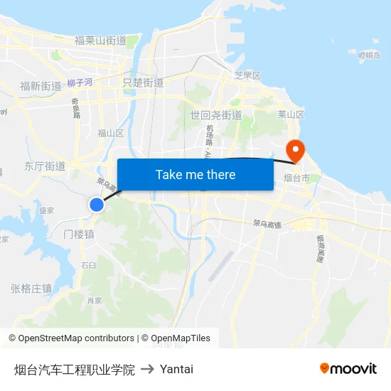 烟台汽车工程职业学院 to Yantai map