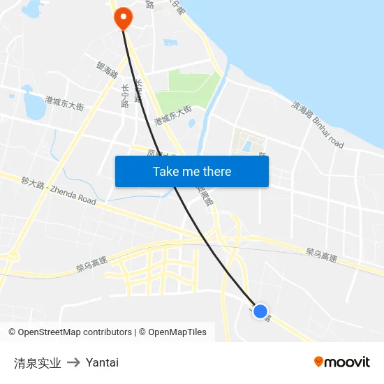 清泉实业 to Yantai map