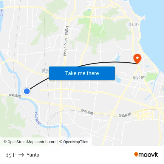 北里 to Yantai map