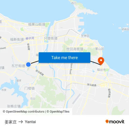 姜家庄 to Yantai map