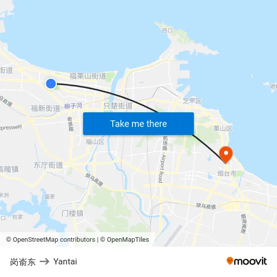 岗嵛东 to Yantai map