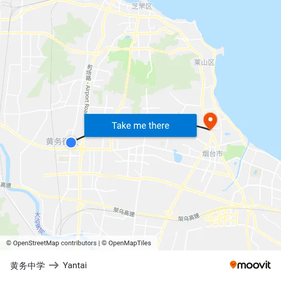 Huangwu Middle School to Yantai map