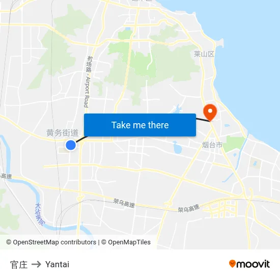 Guanzhuang to Yantai map