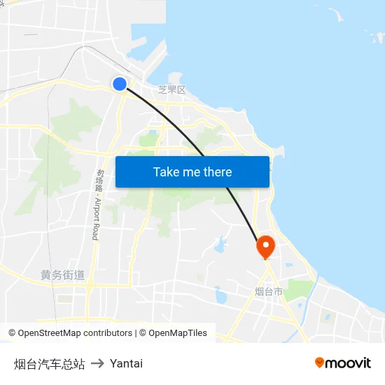 Yantai Bus Terminal to Yantai map