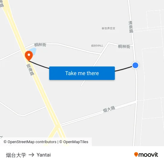 烟台大学 to Yantai map