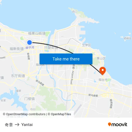 奇章 to Yantai map