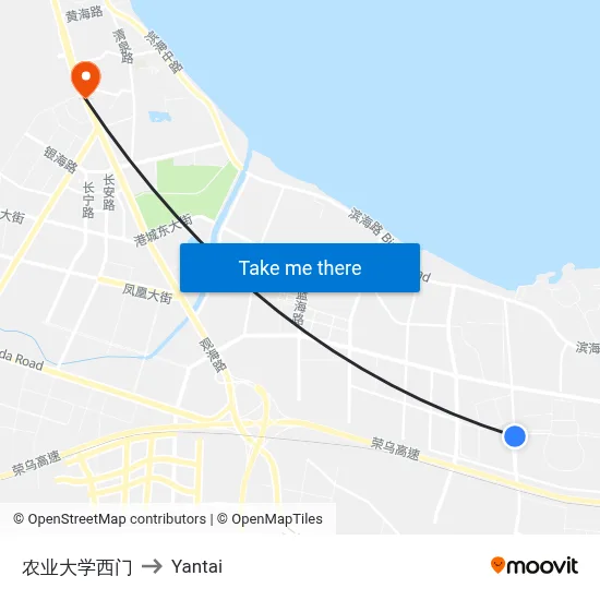 Agricultural University West Gate to Yantai map