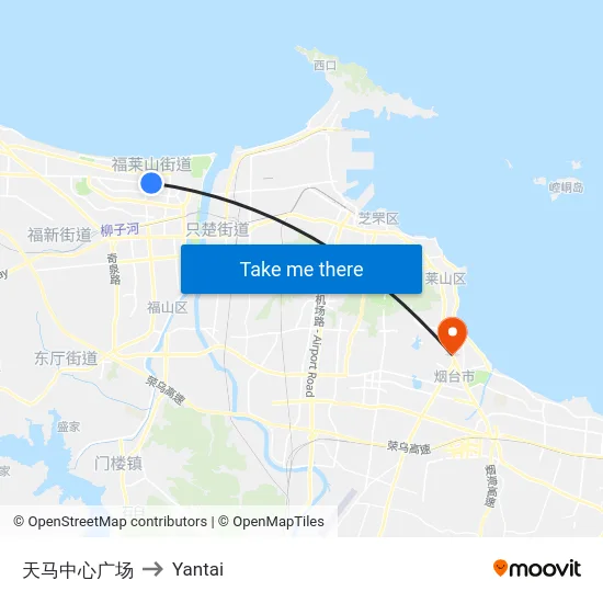 天马中心广场 to Yantai map