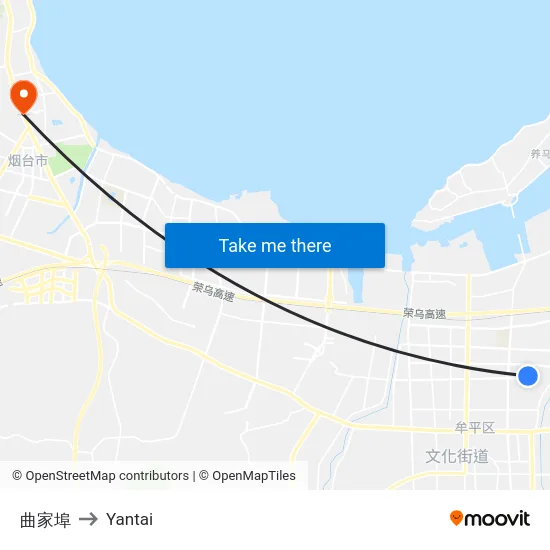 曲家埠 to Yantai map