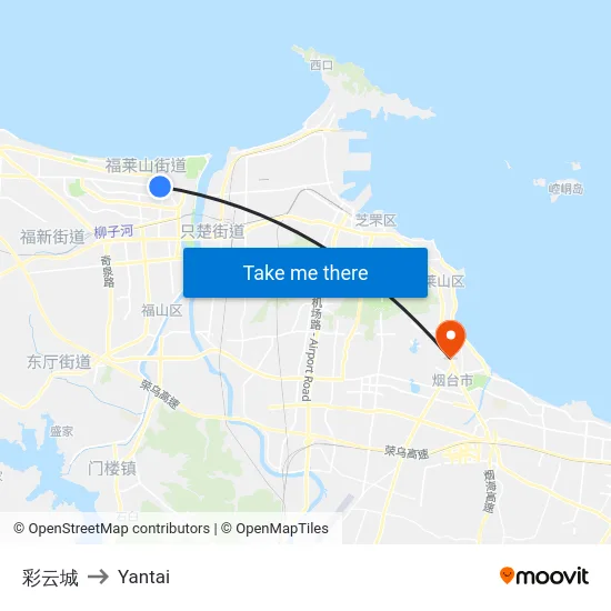 彩云城 to Yantai map