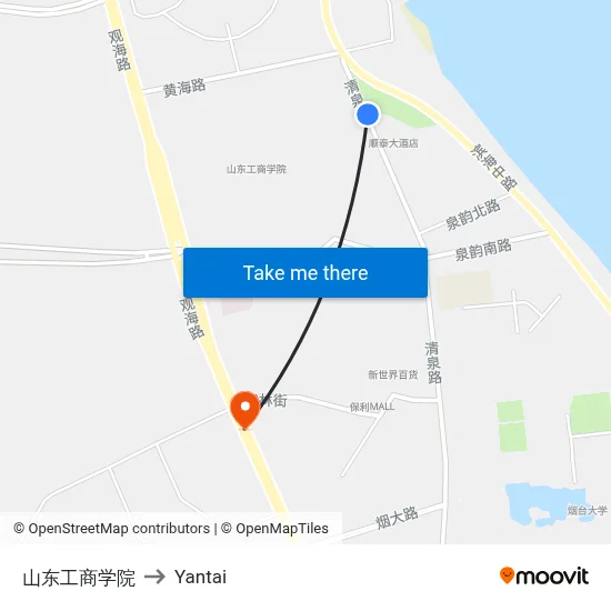 Shandong Business Institute to Yantai map