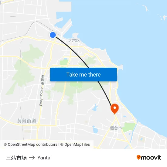 Three Station Market to Yantai map