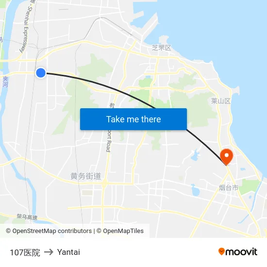 107医院 to Yantai map