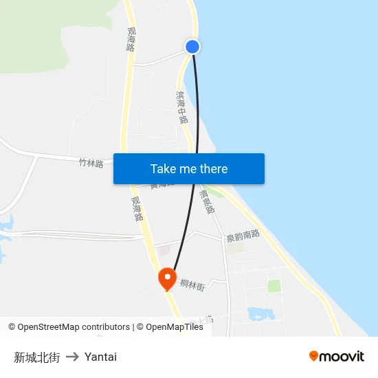 Xincheng North Street to Yantai map