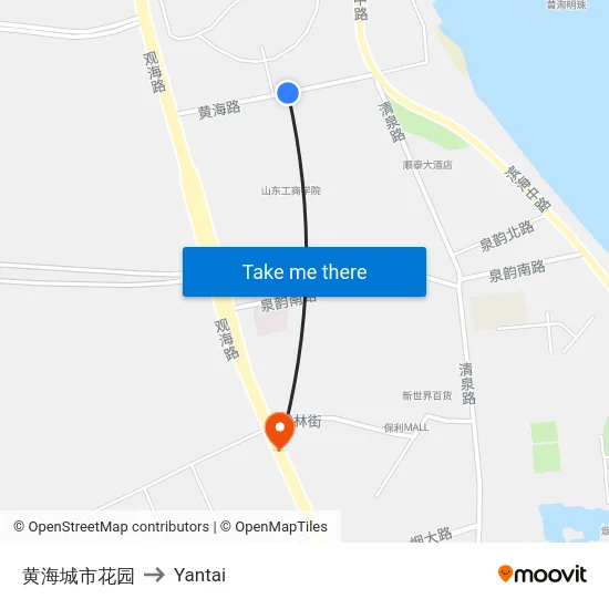 黄海城市花园 to Yantai map