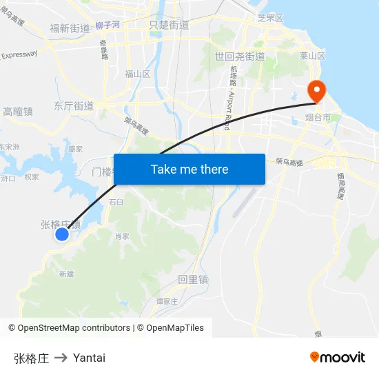 Zhanggezhuang to Yantai map