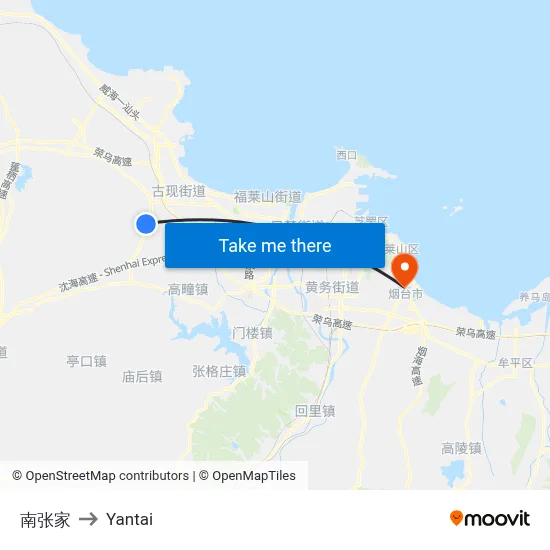 South Zhang Family to Yantai map