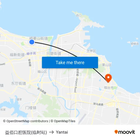 Yibai Dental Hospital (Temporary Stop) to Yantai map