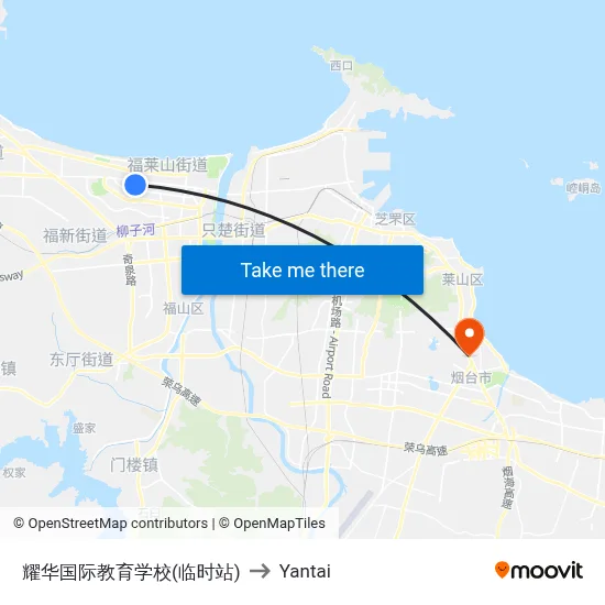 Yaohua International School (Temporary Stop) to Yantai map