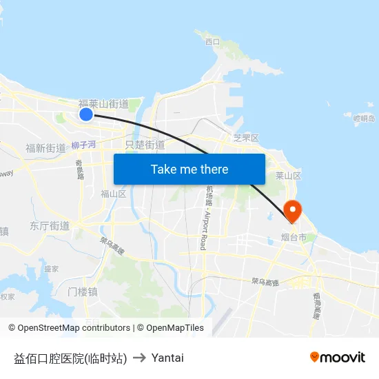 Yibai Dental Hospital (Temporary Stop) to Yantai map