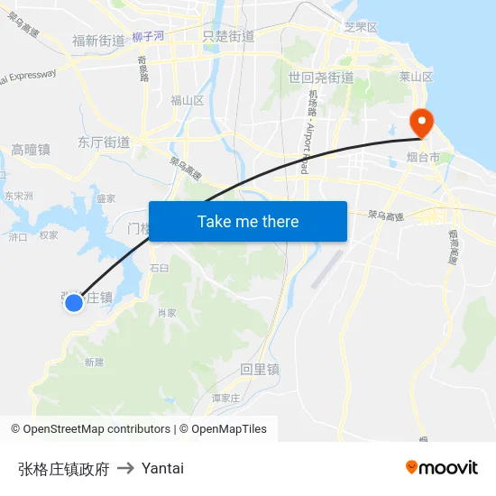 张格庄镇政府 to Yantai map