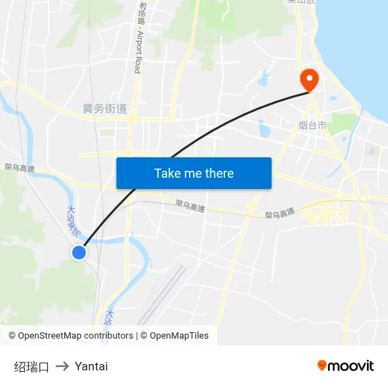 Shaoruikou to Yantai map
