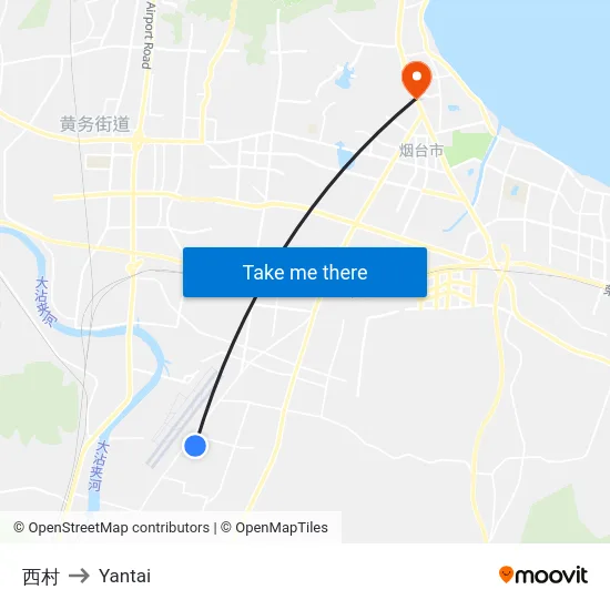 西村 to Yantai map
