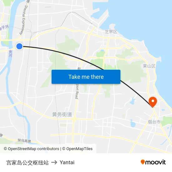 宫家岛公交枢纽站 to Yantai map