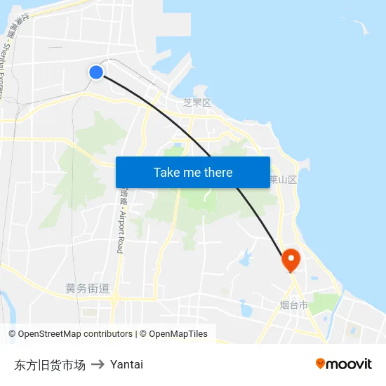 东方旧货市场 to Yantai map