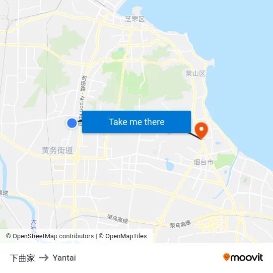 下曲家 to Yantai map