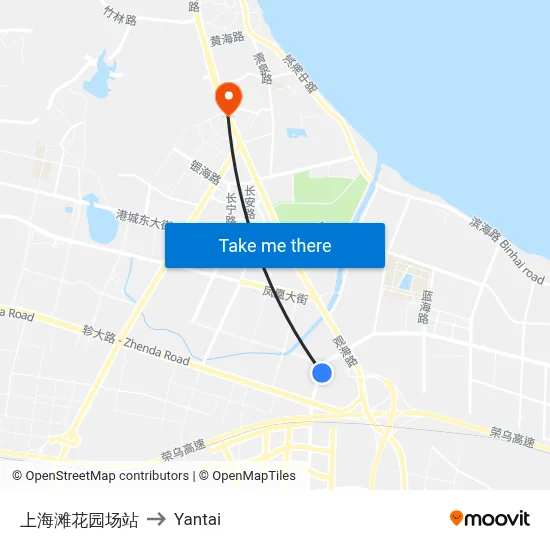 Shanghai Beach Garden Station to Yantai map