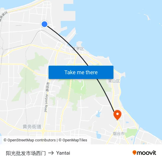 阳光批发市场西门 to Yantai map
