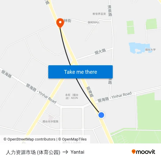 Human Resources Market (Sports Park) to Yantai map