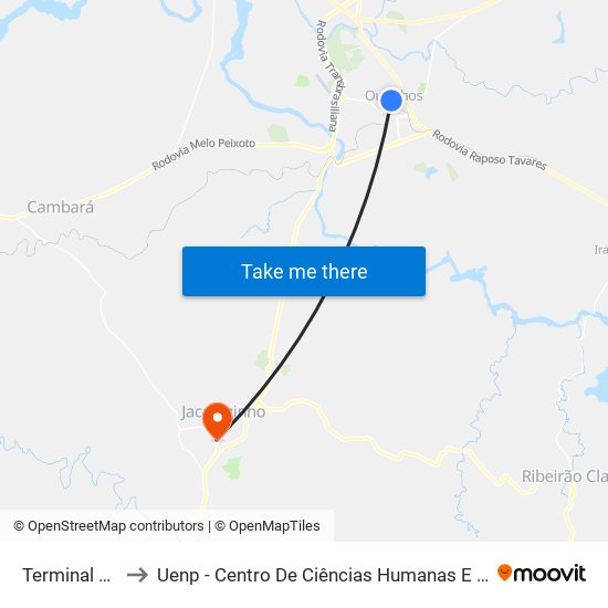 Terminal Urbano to Uenp - Centro De Ciências Humanas E Da Educação Cche map