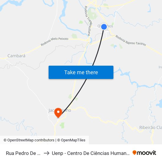 Rua Pedro De Tolêdo, 119 to Uenp - Centro De Ciências Humanas E Da Educação Cche map