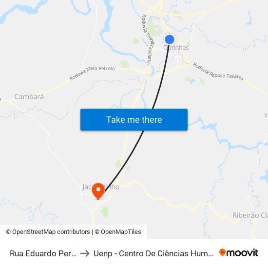 Rua Eduardo Peres, 1122-1202 to Uenp - Centro De Ciências Humanas E Da Educação Cche map