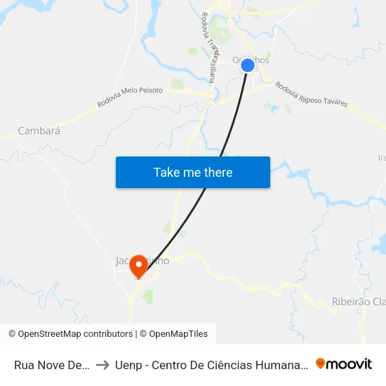 Rua Nove De Julho, 85 to Uenp - Centro De Ciências Humanas E Da Educação Cche map