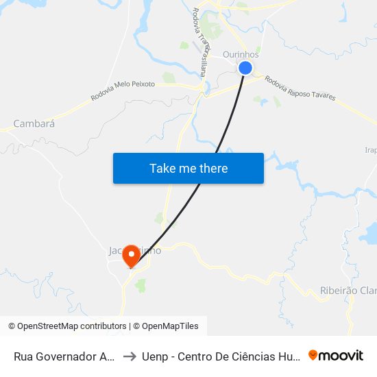 Rua Governador Armando Sáles, 384 to Uenp - Centro De Ciências Humanas E Da Educação Cche map