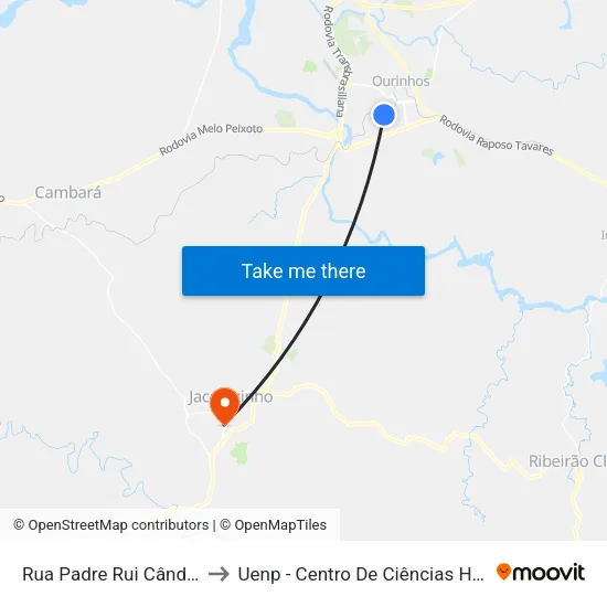 Rua Padre Rui Cândido Da Silva, 372-440 to Uenp - Centro De Ciências Humanas E Da Educação Cche map
