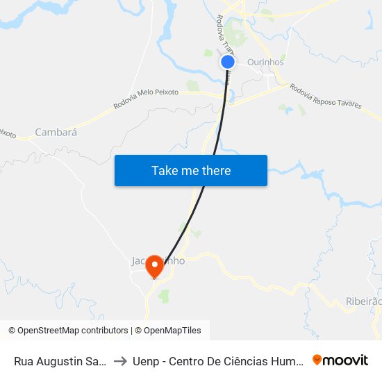 Rua Augustin Sangali Breve, 56 to Uenp - Centro De Ciências Humanas E Da Educação Cche map