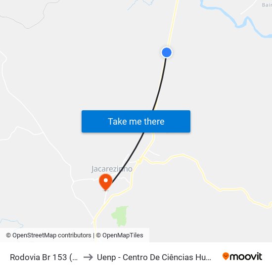 Rodovia Br 153 (Transbrasiliana) to Uenp - Centro De Ciências Humanas E Da Educação Cche map