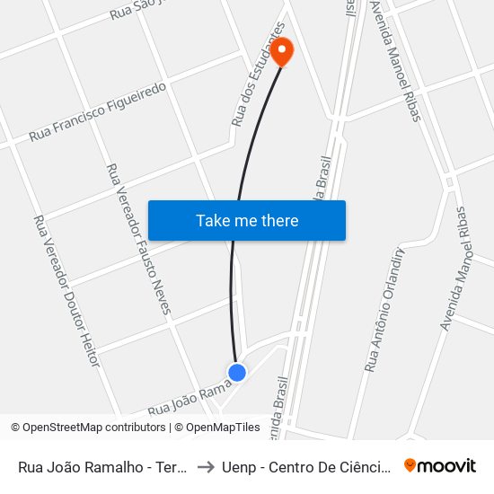 Rua João Ramalho - Terminal Rodoviário De Jacarezinho to Uenp - Centro De Ciências Humanas E Da Educação Cche map