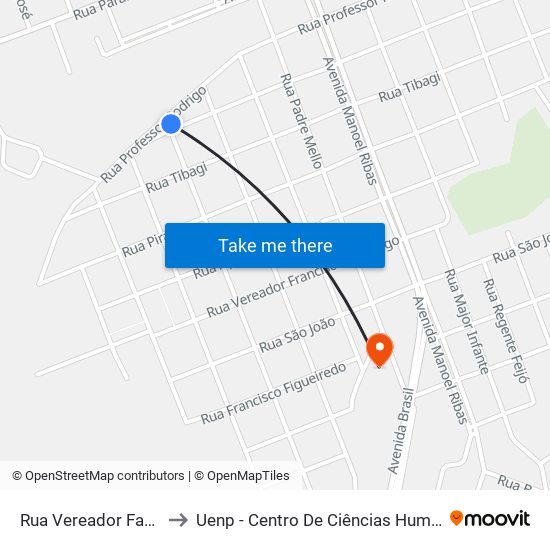 Rua Vereador Fausto Neves, 578 to Uenp - Centro De Ciências Humanas E Da Educação Cche map