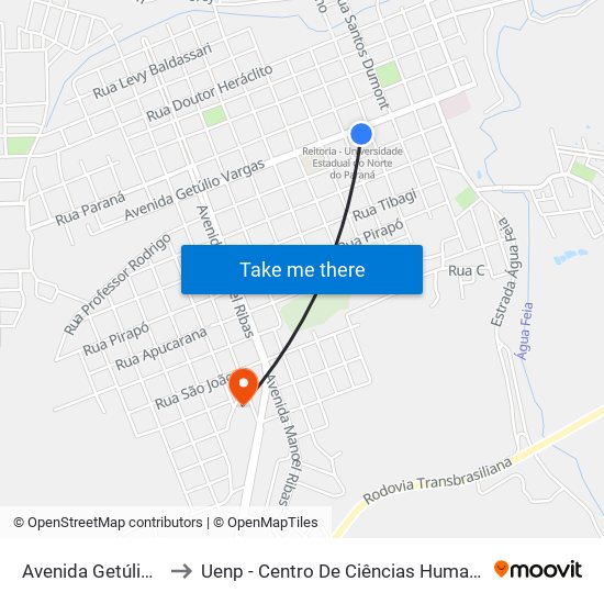 Avenida Getúlio Vargas, 876 to Uenp - Centro De Ciências Humanas E Da Educação Cche map