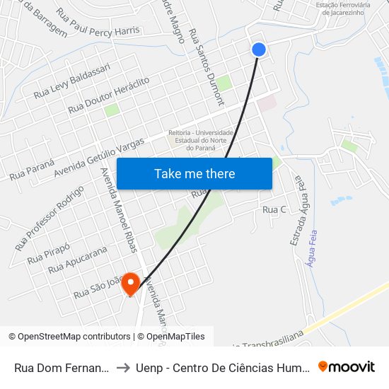 Rua Dom Fernando Tadei, 1356 to Uenp - Centro De Ciências Humanas E Da Educação Cche map