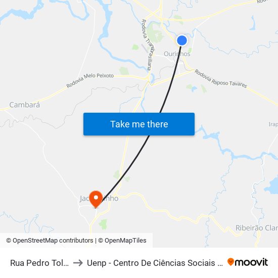 Rua Pedro Toloto, 129 to Uenp - Centro De Ciências Sociais Aplicadas – Ccsa map