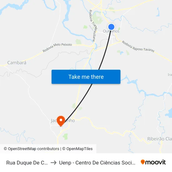 Rua Duque De Caxias, 1224 to Uenp - Centro De Ciências Sociais Aplicadas – Ccsa map