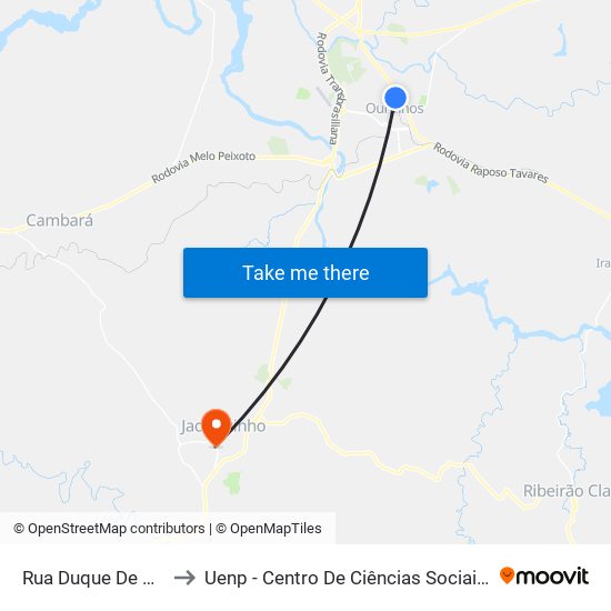 Rua Duque De Caxias, 870 to Uenp - Centro De Ciências Sociais Aplicadas – Ccsa map