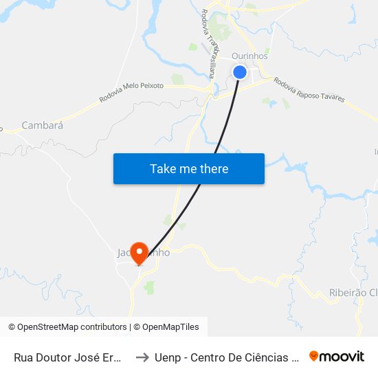 Rua Doutor José Ermírio De Moraes, 534 to Uenp - Centro De Ciências Sociais Aplicadas – Ccsa map