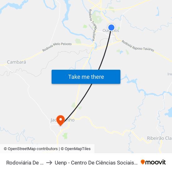 Rodoviária De Ourinhos to Uenp - Centro De Ciências Sociais Aplicadas – Ccsa map